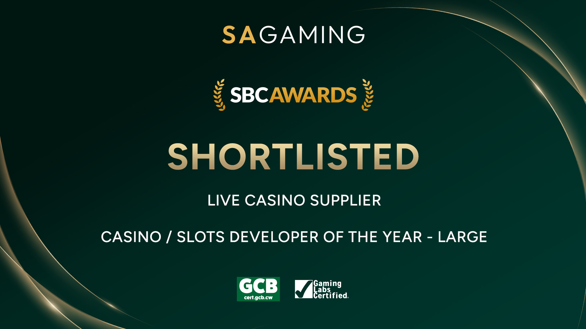 Text showing SA Gaming shortlisted for 2 categories at SBC Awards